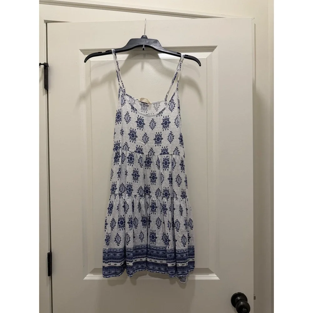 Ocean Drive Blue White Geometric Medallion Bikini Cover-Up Dress Large